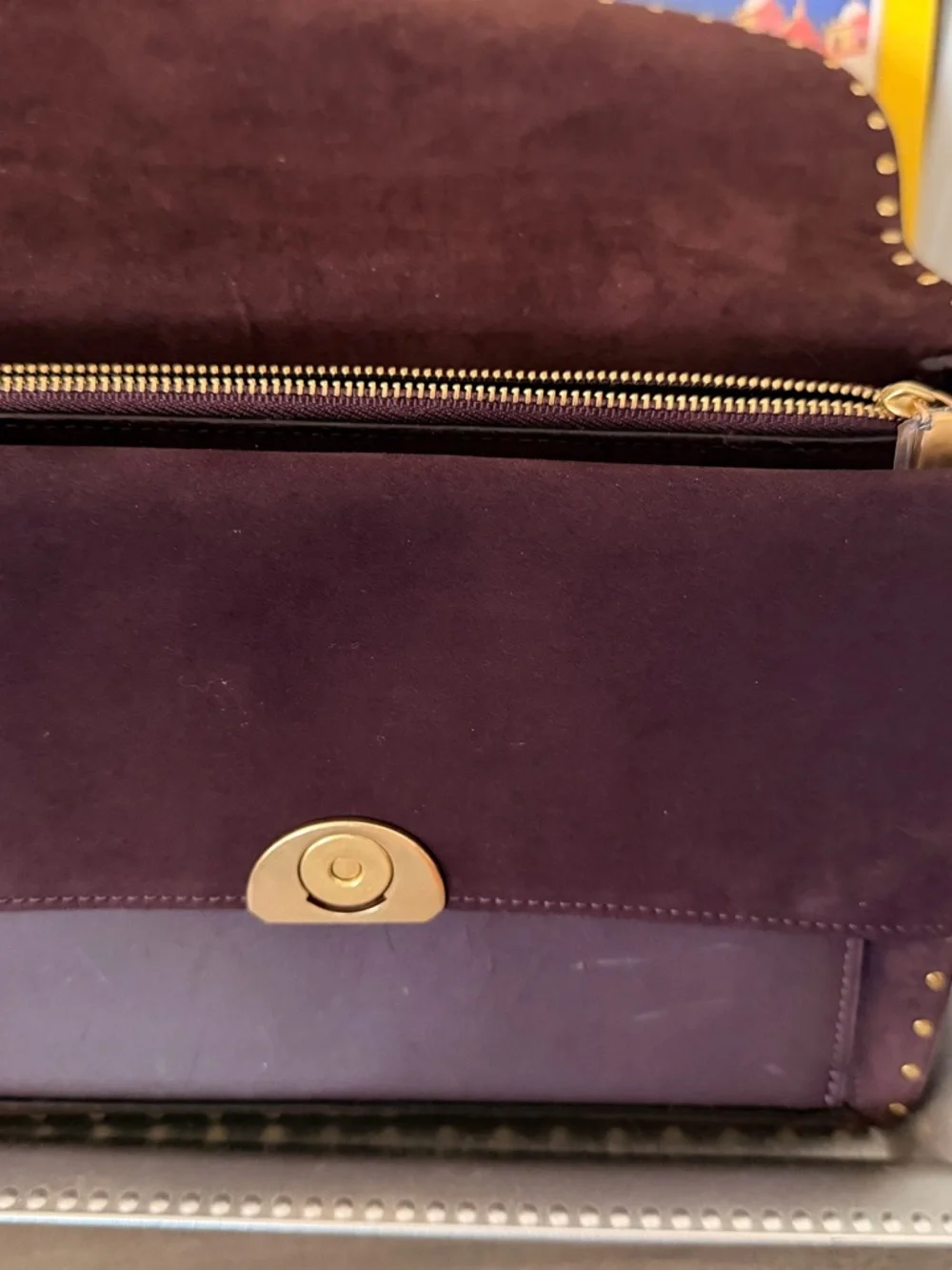 COACH Brown Suede Shoulder Bag with Gold Studs - Picture 3 of 4